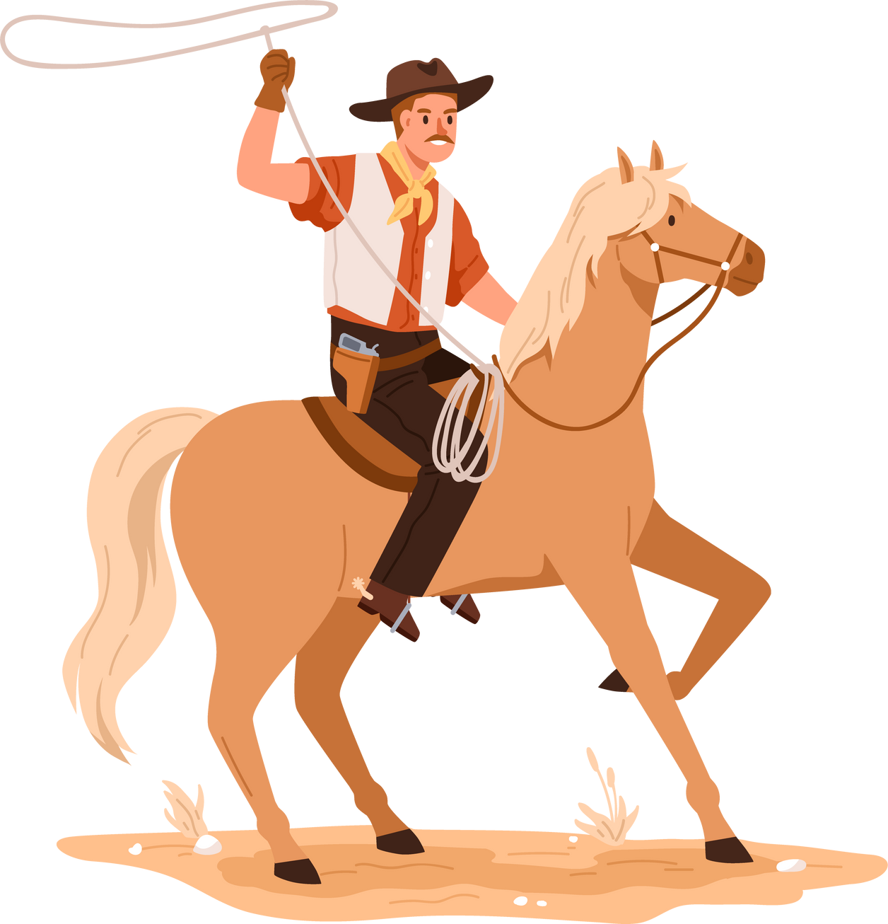 Cowboy Riding on a Horseback with a Lasso